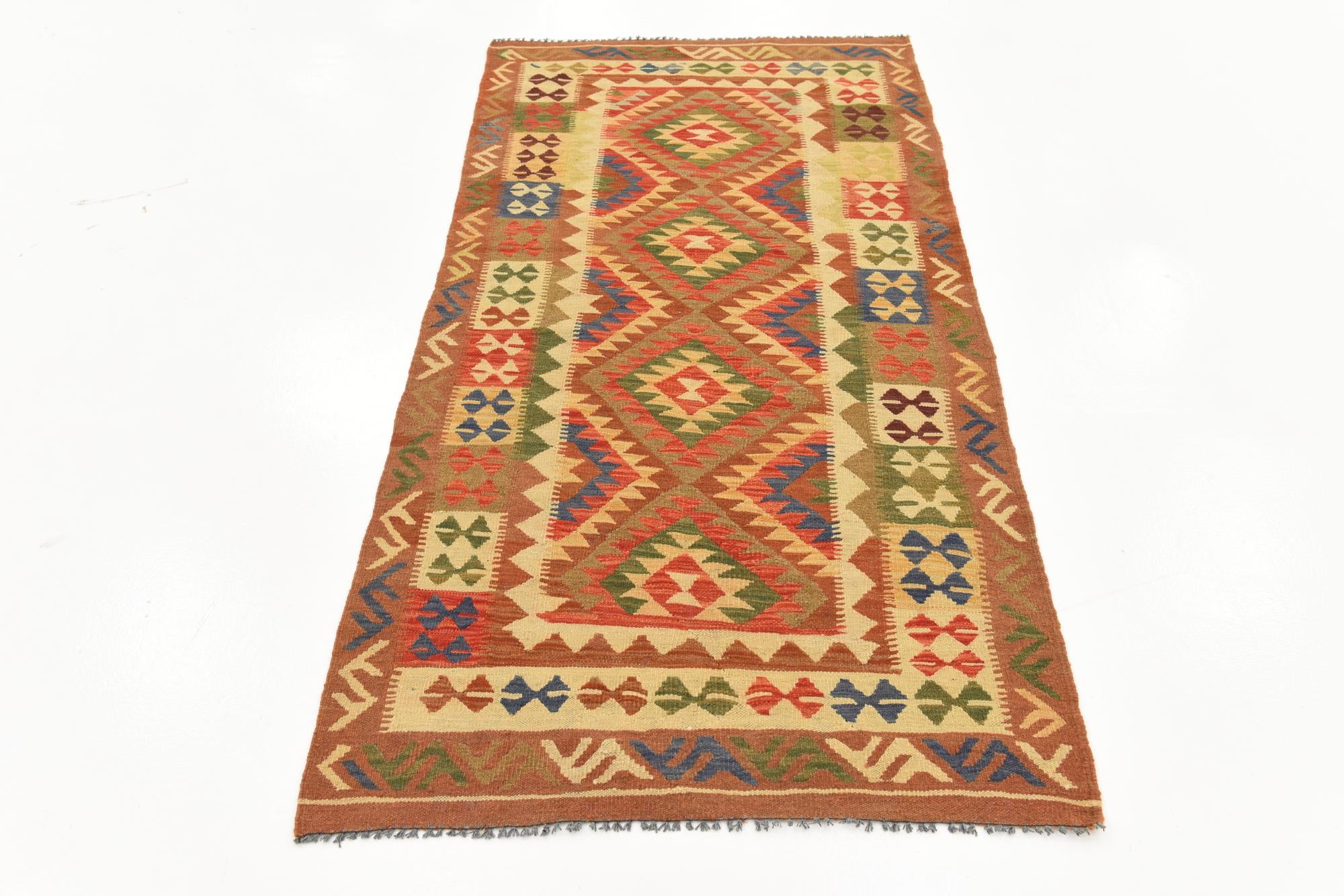 3' 4 x 6' 8 Hand Woven Kilim Maymana Runner Rug