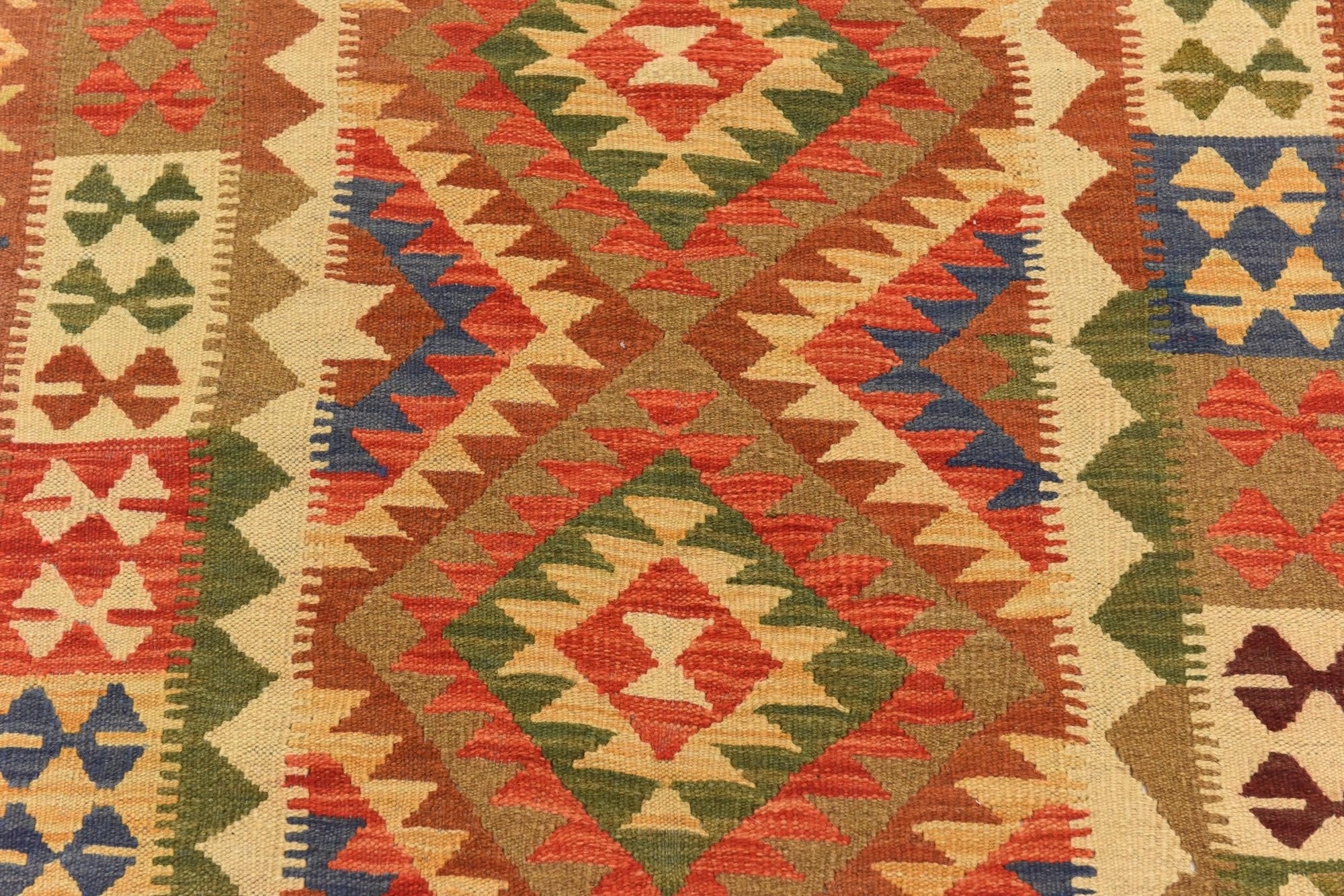3' 4 x 6' 8 Hand Woven Kilim Maymana Runner Rug