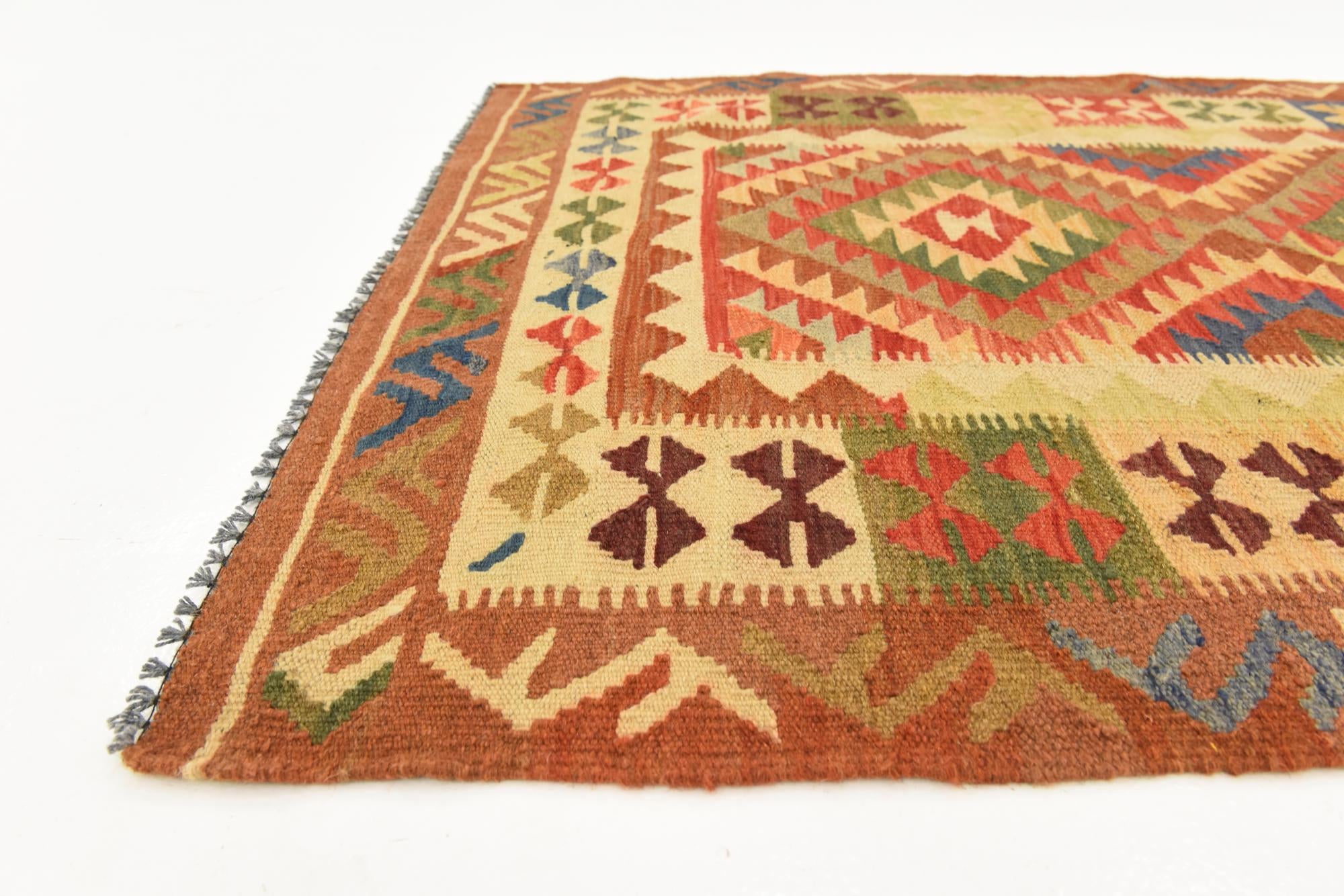 3' 4 x 6' 8 Hand Woven Kilim Maymana Runner Rug