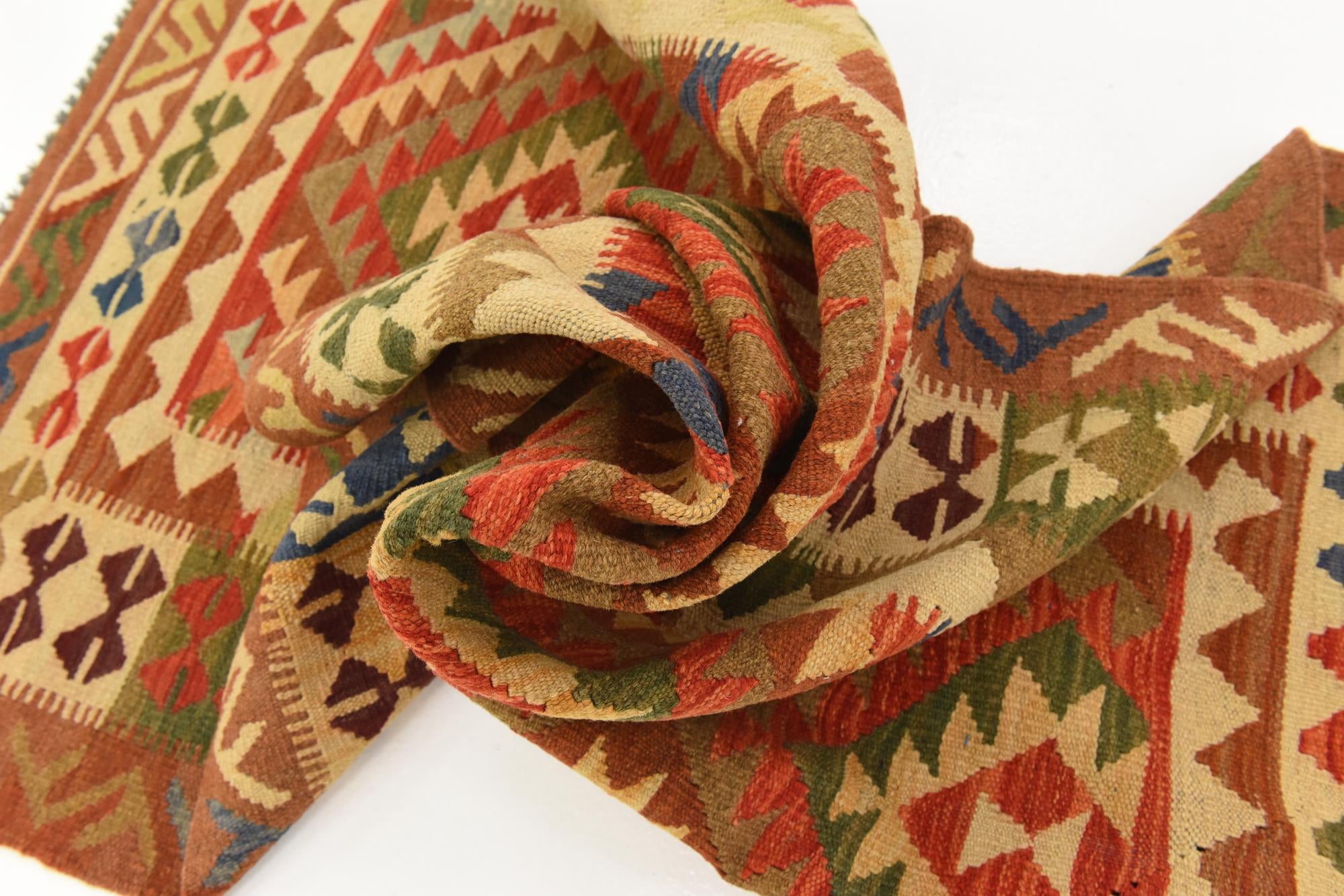 3' 4 x 6' 8 Hand Woven Kilim Maymana Runner Rug
