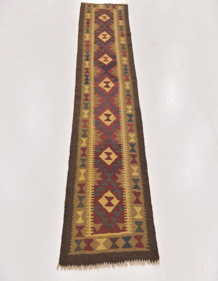 Detail image of 2' x 6' 6  Hand Woven Kilim Maymana Wool Runner Rug