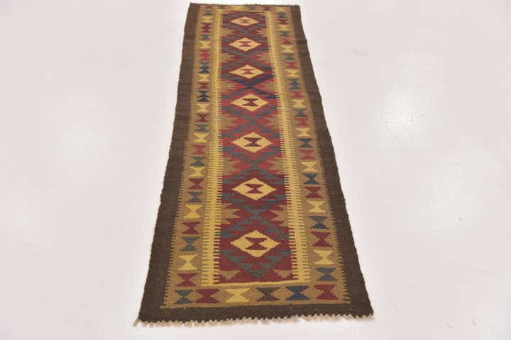 2' x 6' 6 Hand Woven Kilim Maymana Wool Runner Rug