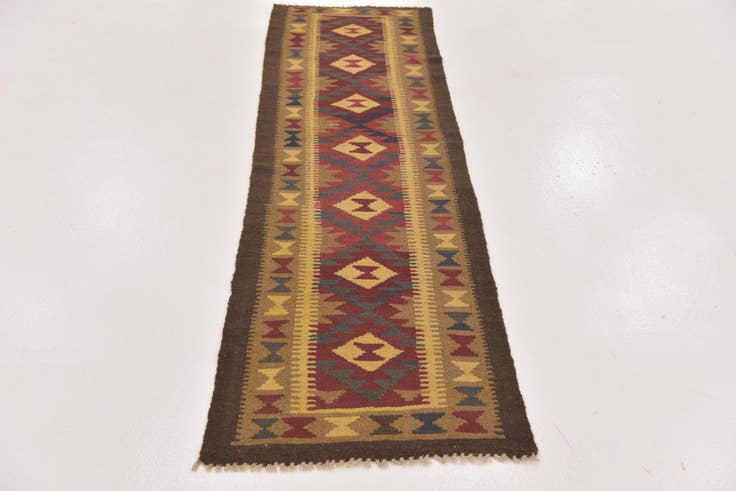 Detail image of 2' x 6' 6 Hand Woven Kilim Maymana Wool Runner Rug