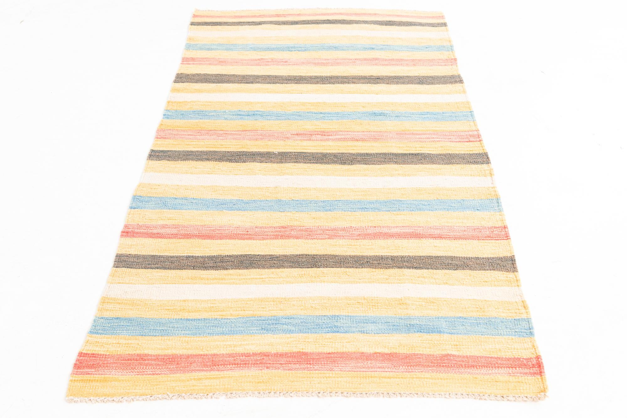 3' 3 x 6' 5 Hand Woven Kilim Maymana Wool Runner Rug