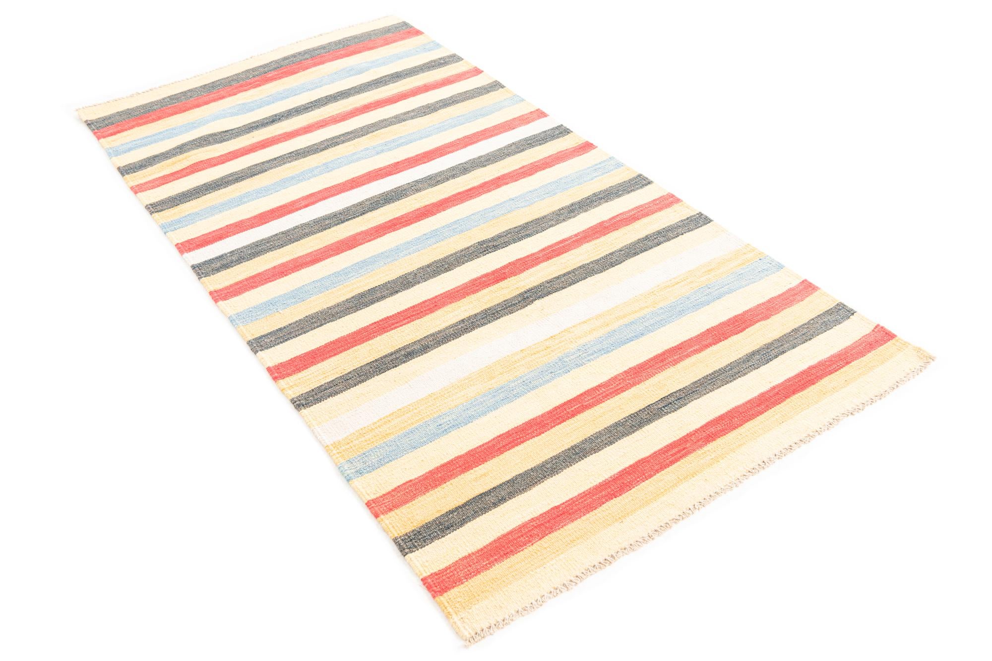 3' 2 x 6' 6 Hand Woven Kilim Maymana Wool Runner Rug
