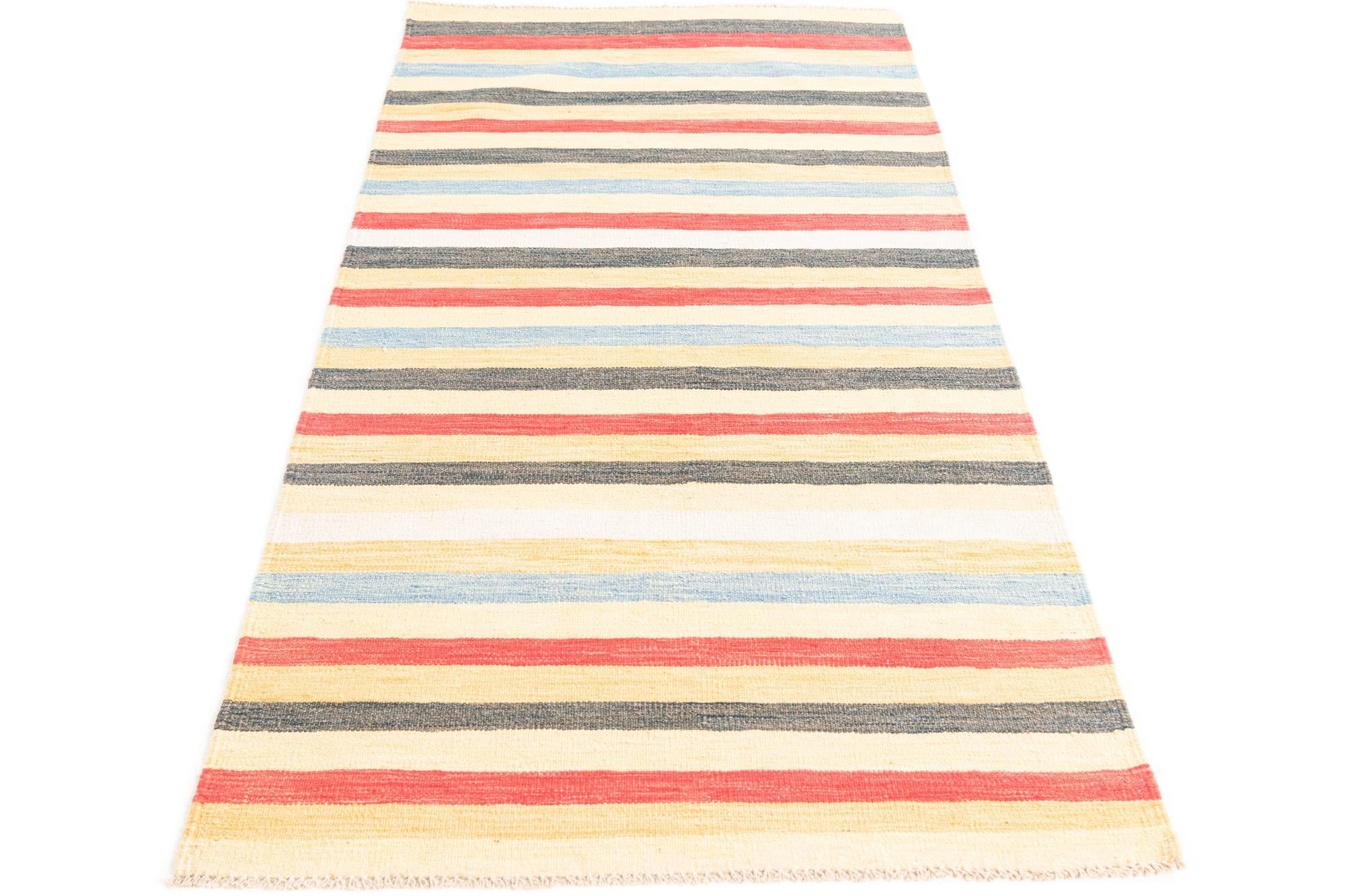 3' 2 x 6' 6 Hand Woven Kilim Maymana Wool Runner Rug