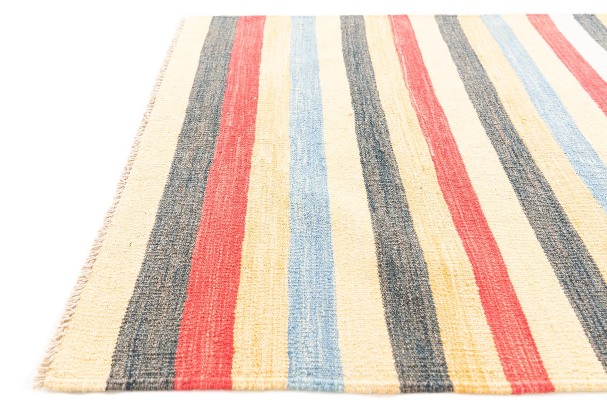 3' 2 x 6' 6 Hand Woven Kilim Maymana Wool Runner Rug