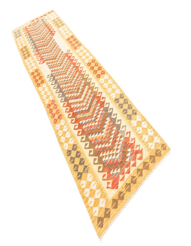 Detail image of 2' 10 x 9' 6  Hand Woven Kilim Maymana Wool Runner Rug