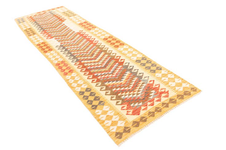 Detail image of 2' 10 x 9' 6 Hand Woven Kilim Maymana Wool Runner Rug