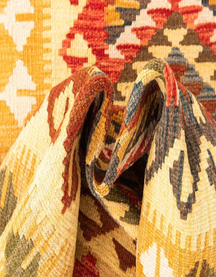 Detail image of 2' 10 x 9' 6  Hand Woven Kilim Maymana Wool Runner Rug