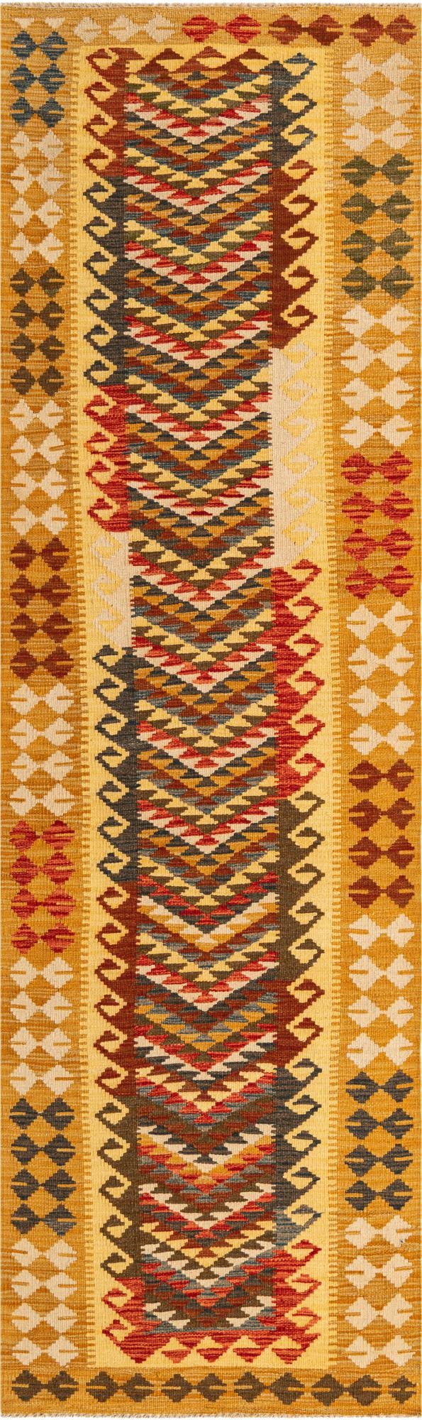 2' 10 x 9' 6 Hand Woven Kilim Maymana Wool Runner Rug