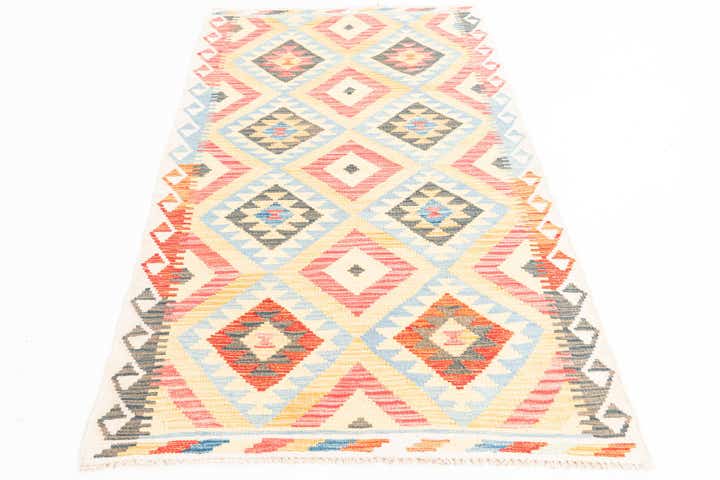 3' 5 x 6' 7 Hand Woven Kilim Maymana Wool Runner Rug