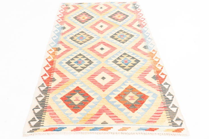 Detail image of 3' 5 x 6' 7 Hand Woven Kilim Maymana Wool Runner Rug