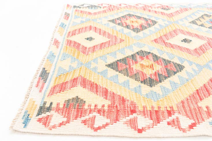Detail image of 3' 5 x 6' 7 Hand Woven Kilim Maymana Wool Runner Rug