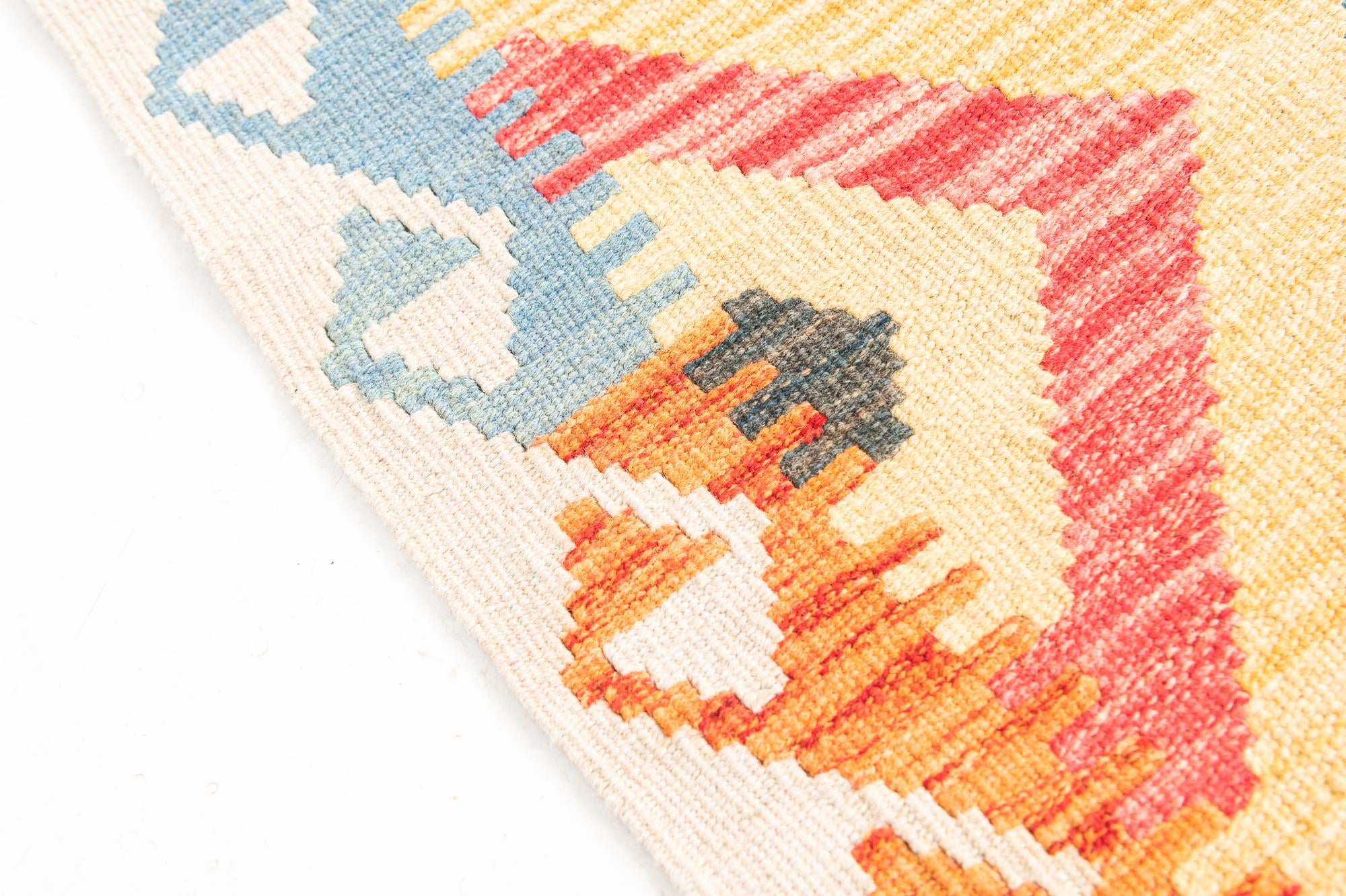 3' 5 x 6' 7 Hand Woven Kilim Maymana Wool Runner Rug