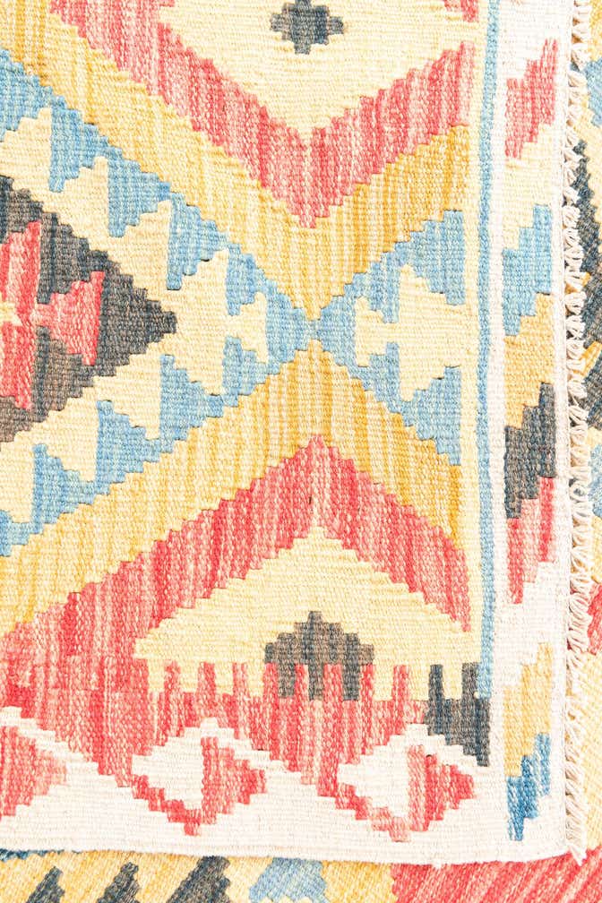 3' 5 x 6' 7 Hand Woven Kilim Maymana Wool Runner Rug