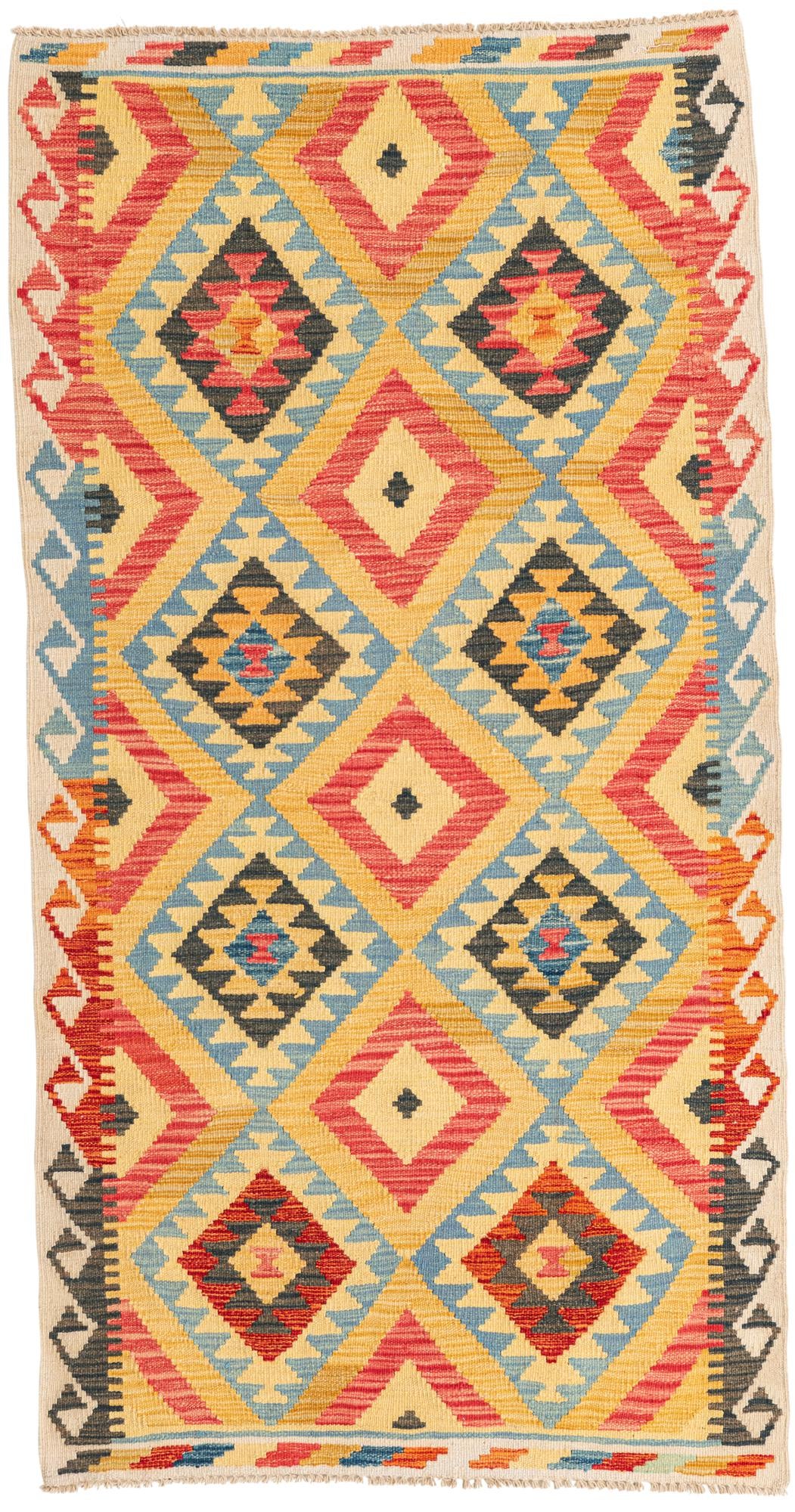3' 5 x 6' 7 Hand Woven Kilim Maymana Wool Runner Rug