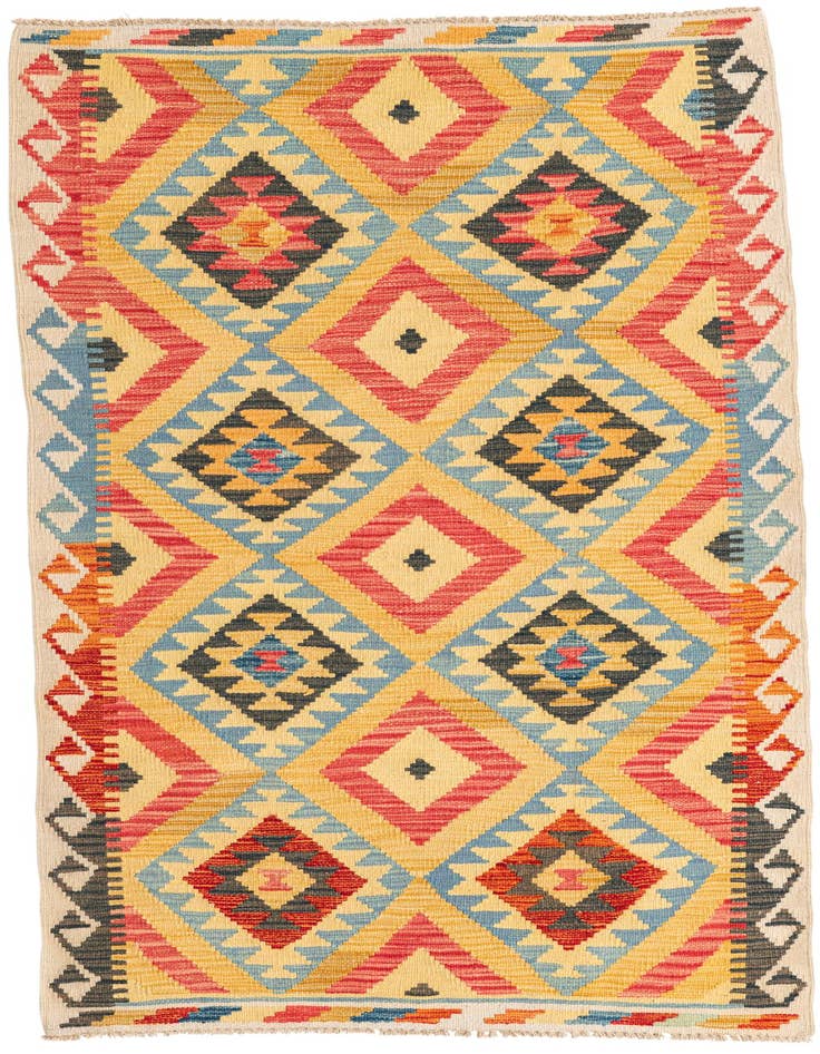 Detail image of 3' 5 x 6' 7 Hand Woven Kilim Maymana Wool Runner Rug