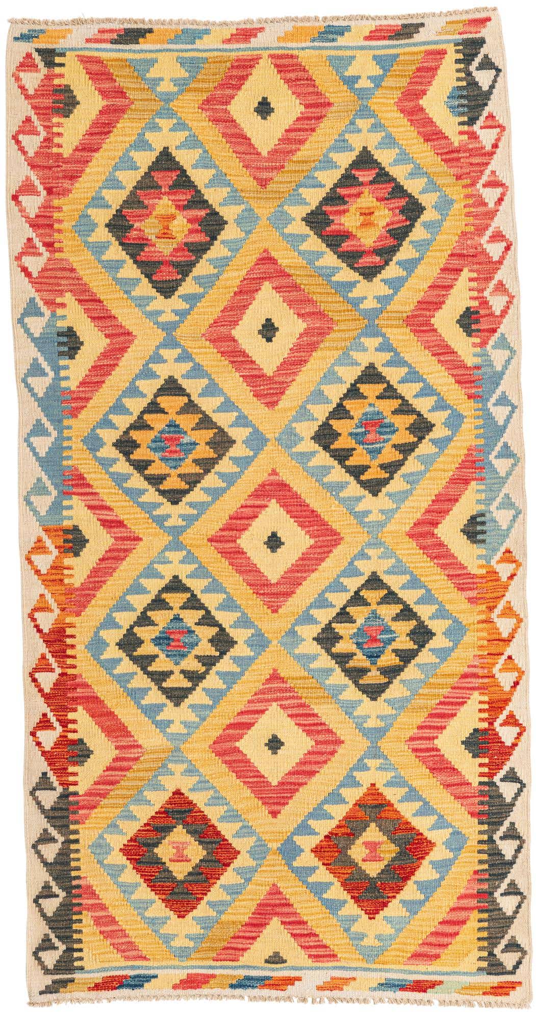 3' 5 x 6' 7 Hand Woven Kilim Maymana Wool Runner Rug