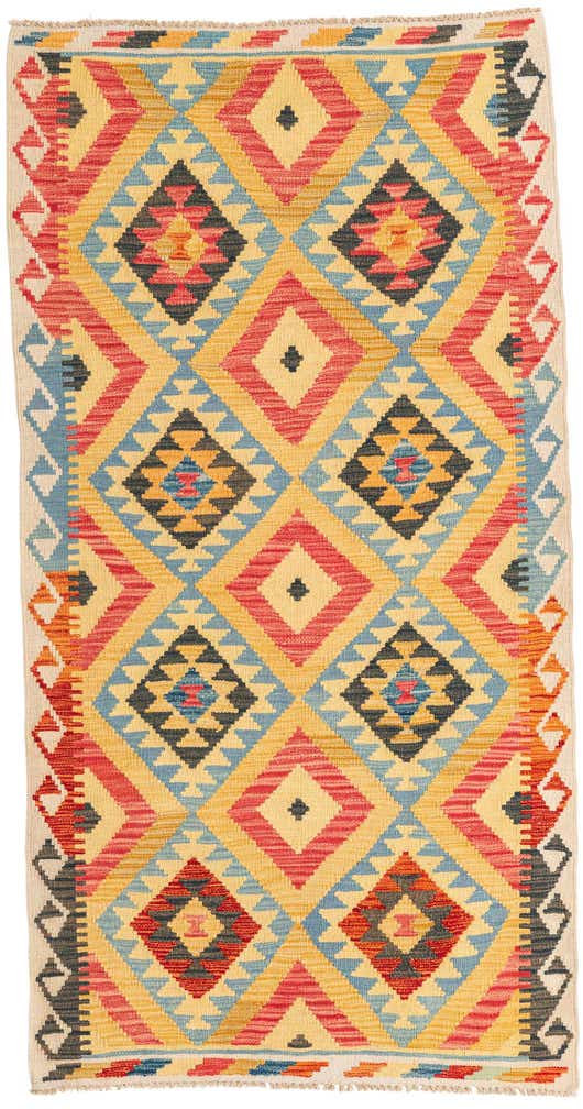 3' 5 x 6' 7 Hand Woven Kilim Maymana Wool Runner Rug