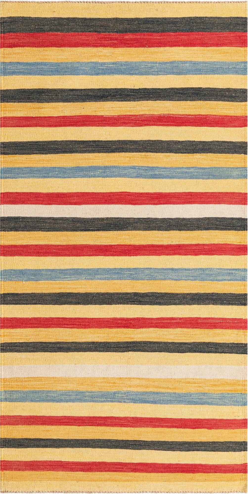 3' 2 x 6' 6  Hand Woven Kilim Maymana Wool Runner Rug