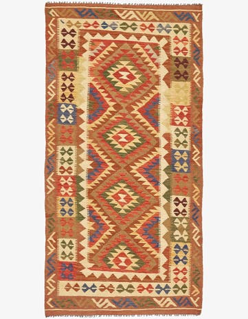 3' 4 x 6' 8 Hand Woven Kilim Maymana Runner Rug