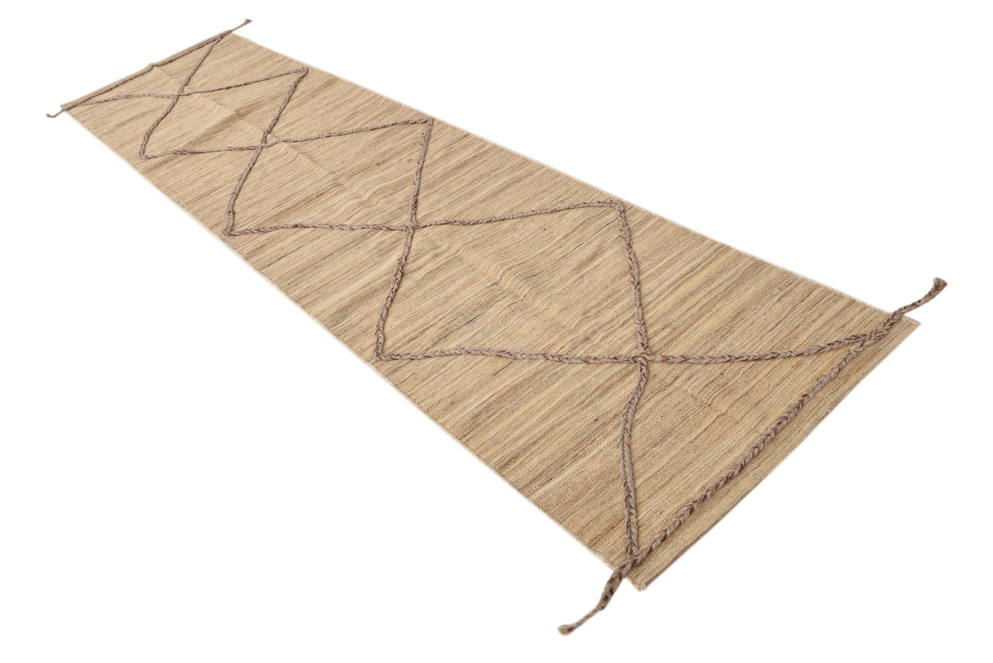 2' 5 x 10' 7 Hand Woven Kilim Modern Wool Runner Rug