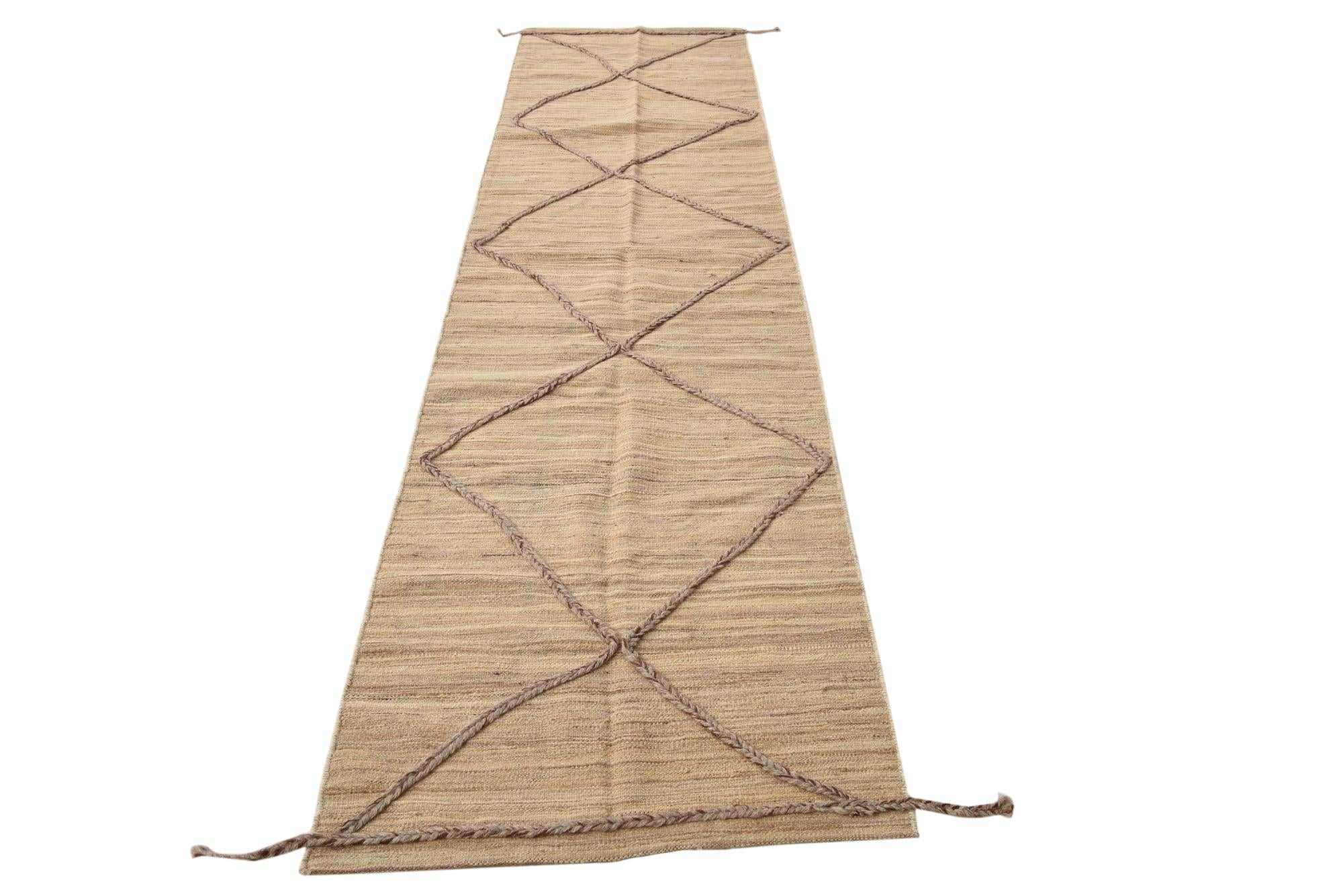 2' 5 x 10' 7 Hand Woven Kilim Modern Wool Runner Rug