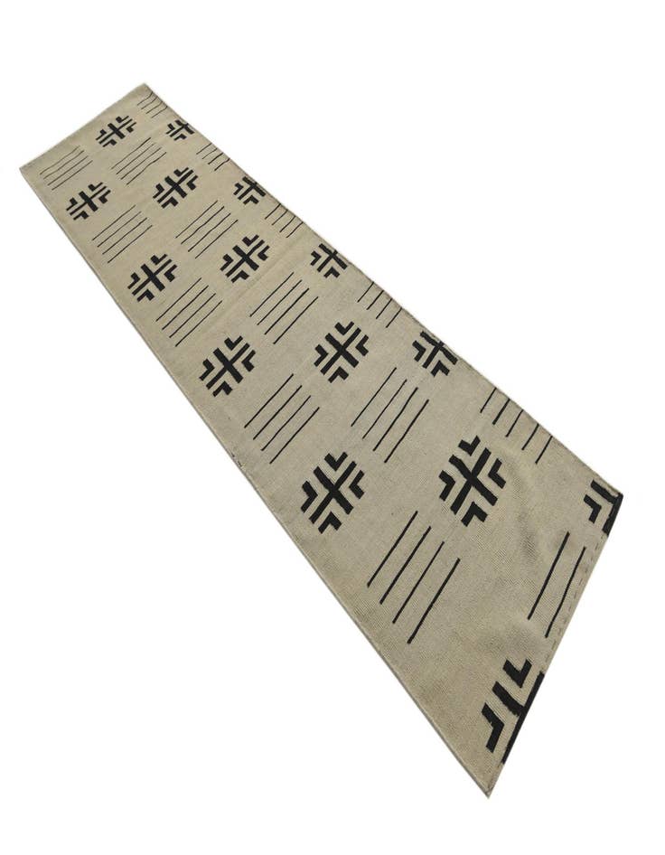 Detail image of 3' x 11'  Hand Woven Kilim Modern Wool Runner Rug