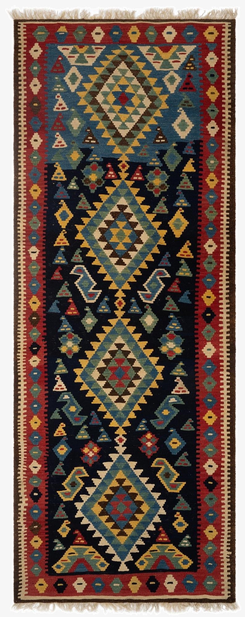 4' 10 x 12' 7 Kilim Wool Runner Rug