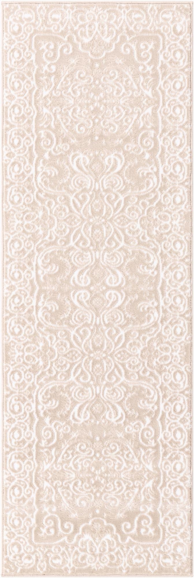 A 6 ft runner rug in shades of brown and ivory, featuring a traditional French floral pattern with a textured pile, ideal for a hallway.