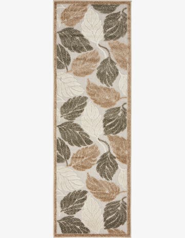 Beige Easy-Clean Botanical Indoor / Outdoor Runner Rug