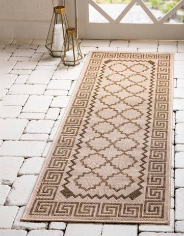 Beige Easy-Clean Lattice Indoor / Outdoor Runner Rug