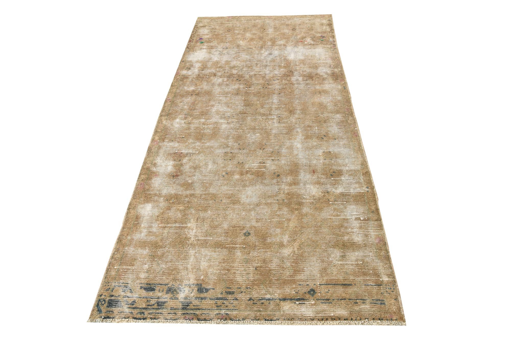 3' 7 x 8' 5 Hand Knotted Ultra Vintage Persian Wool Runner Rug