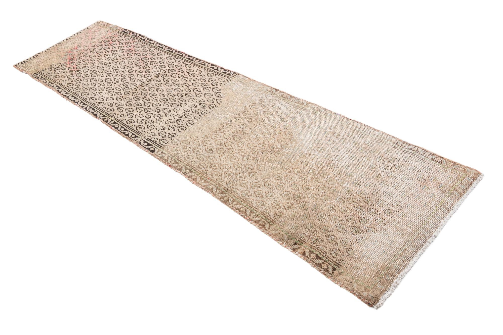 2' 4 x 9' 3 Hand Knotted Ultra Vintage Persian Wool Runner Rug