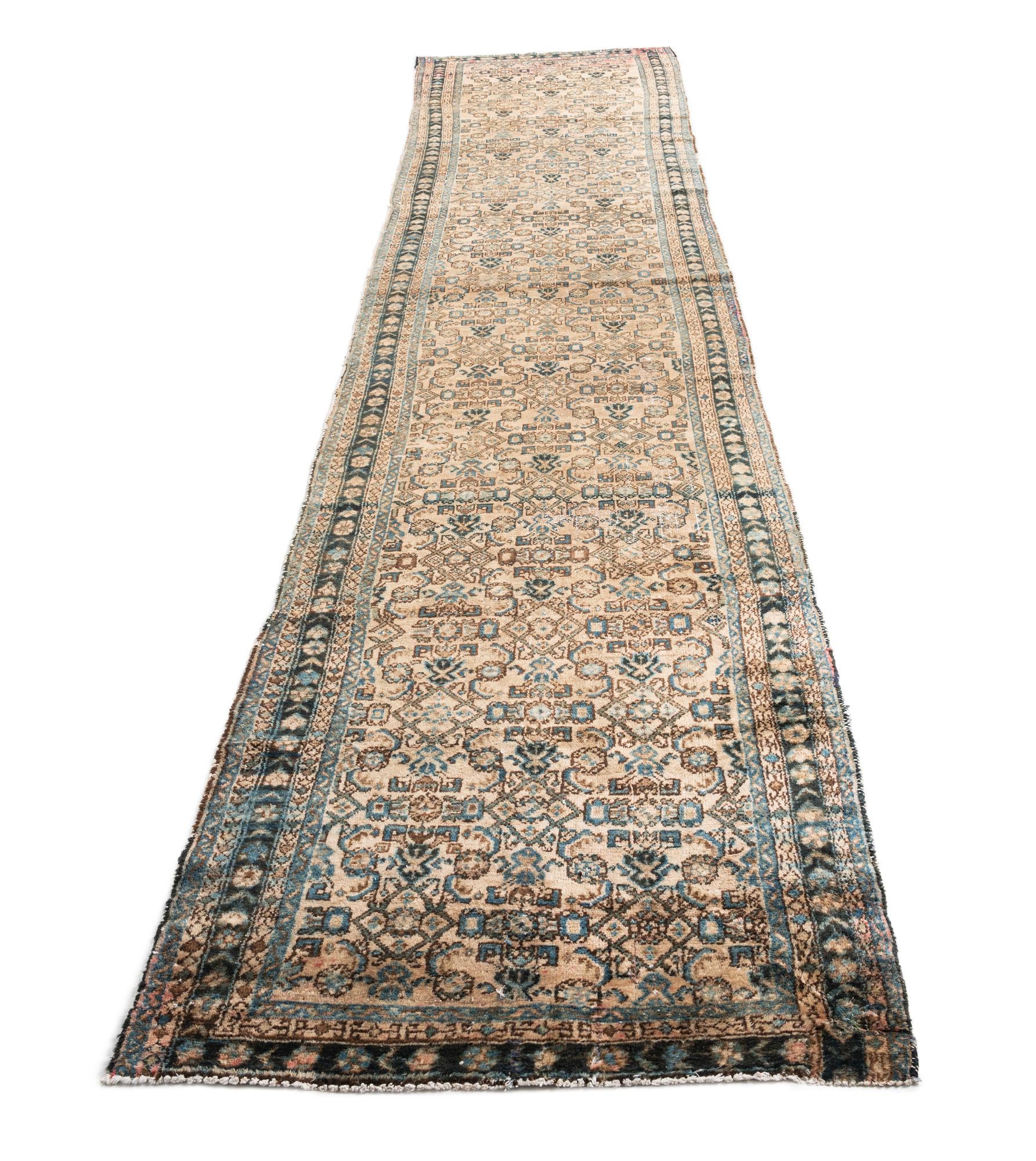 100cm x 460cm Hand Knotted Ultra Vintage Persian Wool Runner Rug