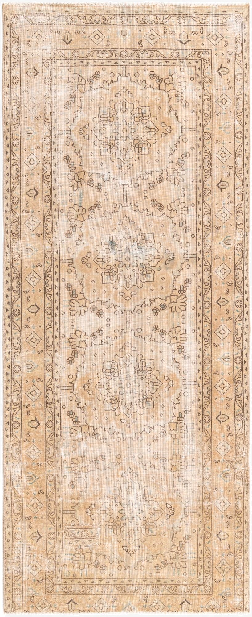 Primary image 3' 8 x 9'  Hand Knotted Ultra Vintage Persian Wool Runner Rug