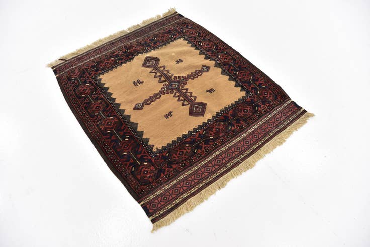 Detail image of 3' 3 x 3' 8 Hand Knotted Balouch Persian Wool Square Rug