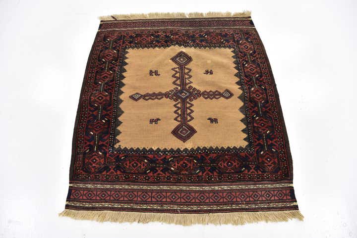 3' 3 x 3' 8 Hand Knotted Balouch Persian Wool Square Rug