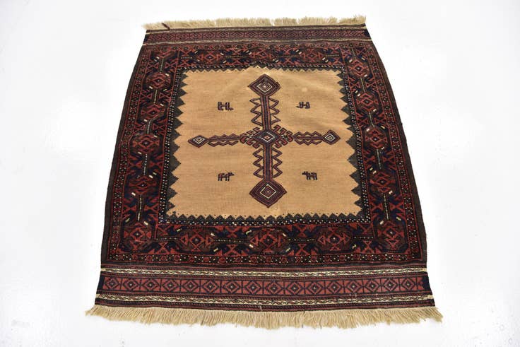 Detail image of 3' 3 x 3' 8 Hand Knotted Balouch Persian Wool Square Rug