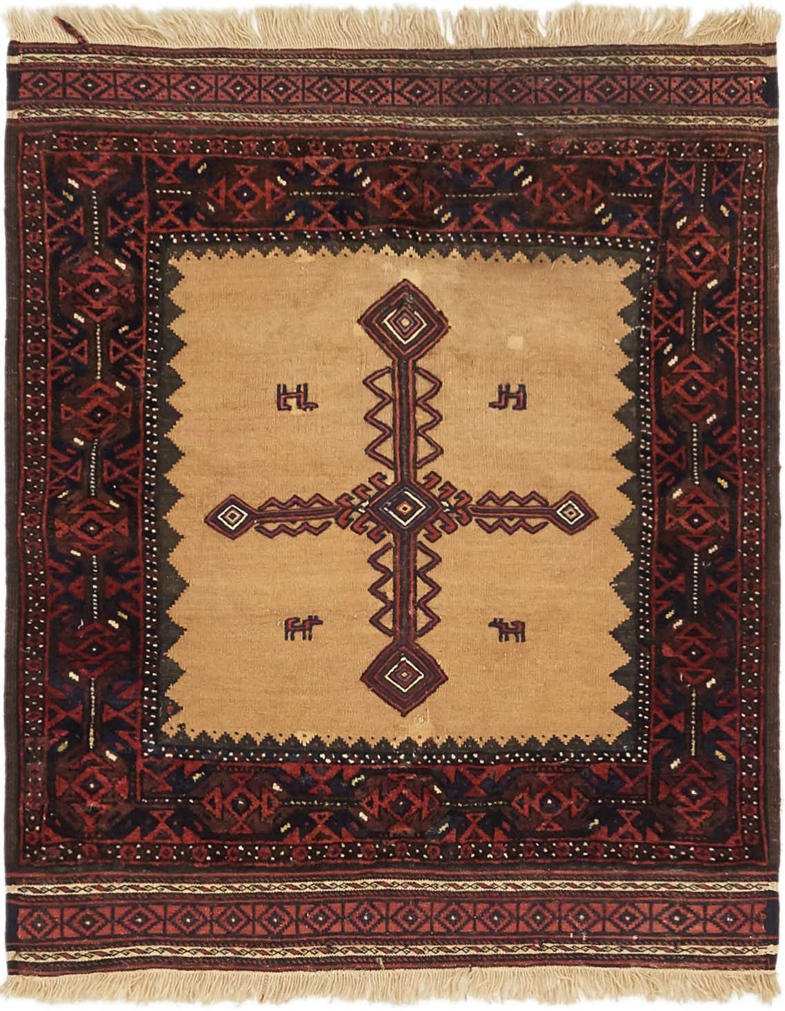 3' 3 x 3' 8 Hand Knotted Balouch Persian Wool Square Rug