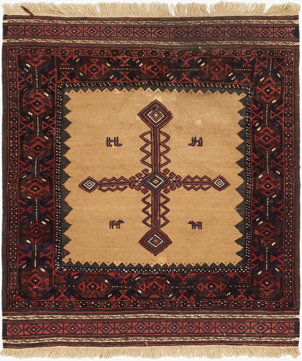 3' 3 x 3' 8  Hand Knotted Balouch Persian Wool Square Rug