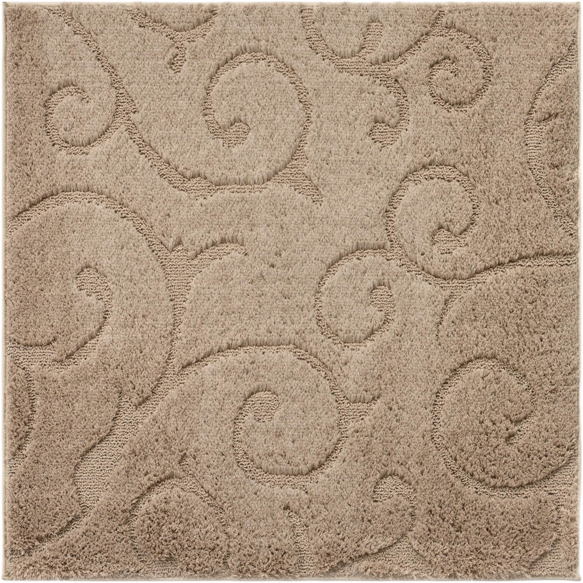 Beige Botanical Shag Square Rug