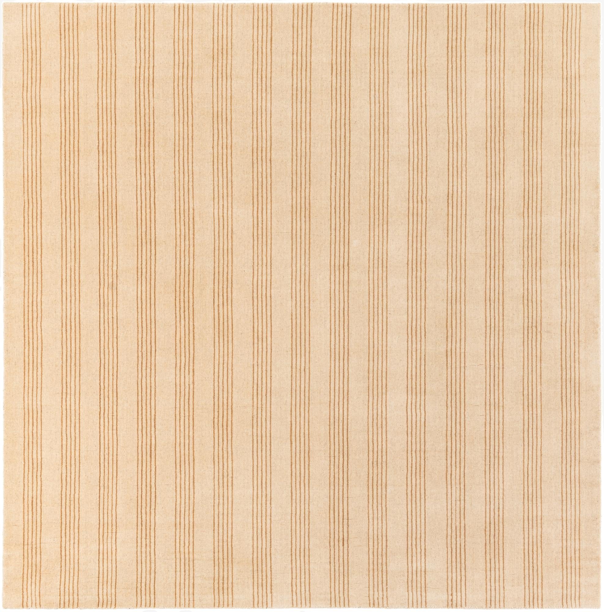 A 7' 10 x 7' 10 square Jill Zarin Striped Wool rug featuring alternating ivory and tan vertical stripes.