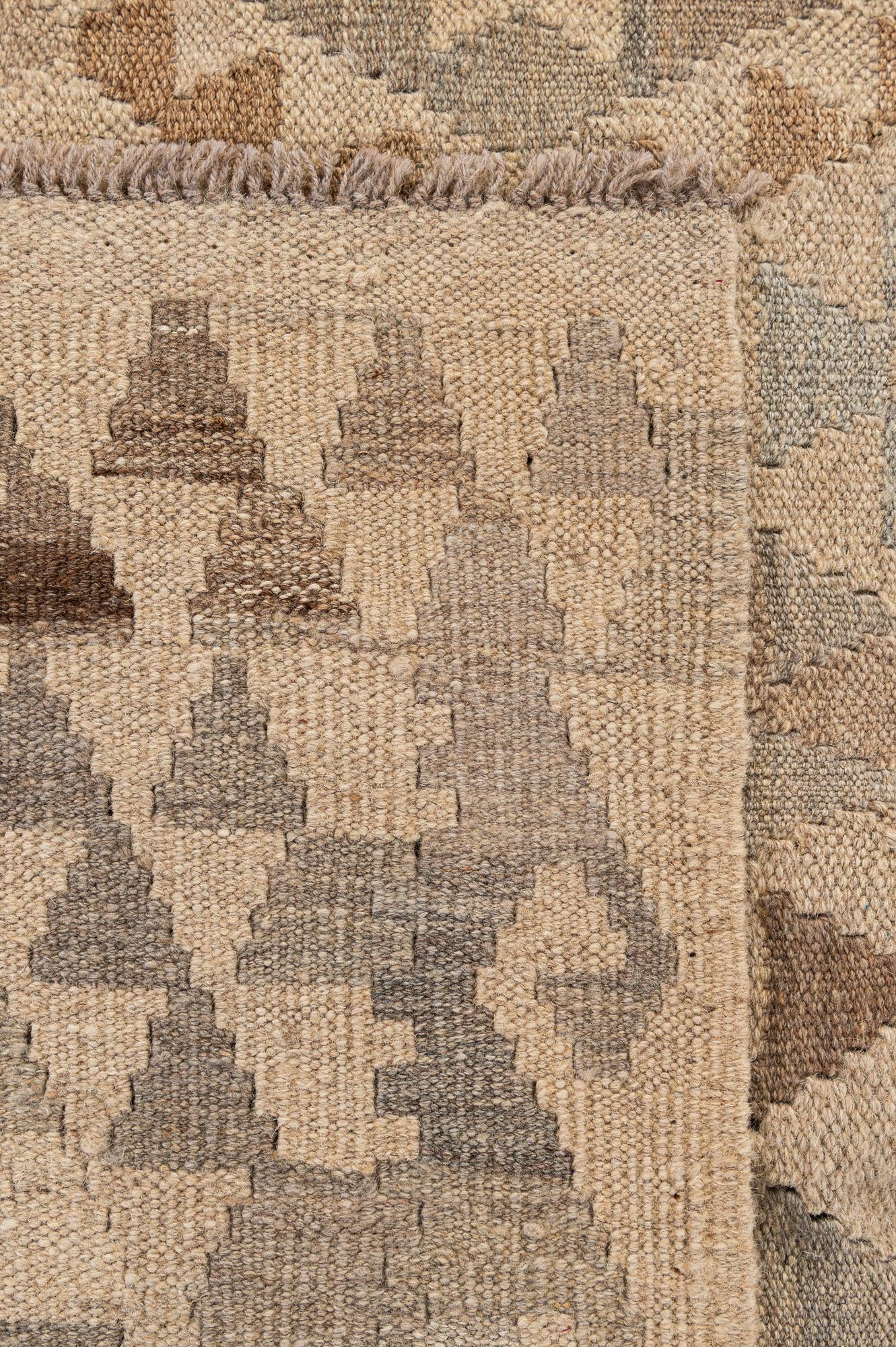 6' 10 x 7' Hand Woven Kilim Maymana Wool Square Rug