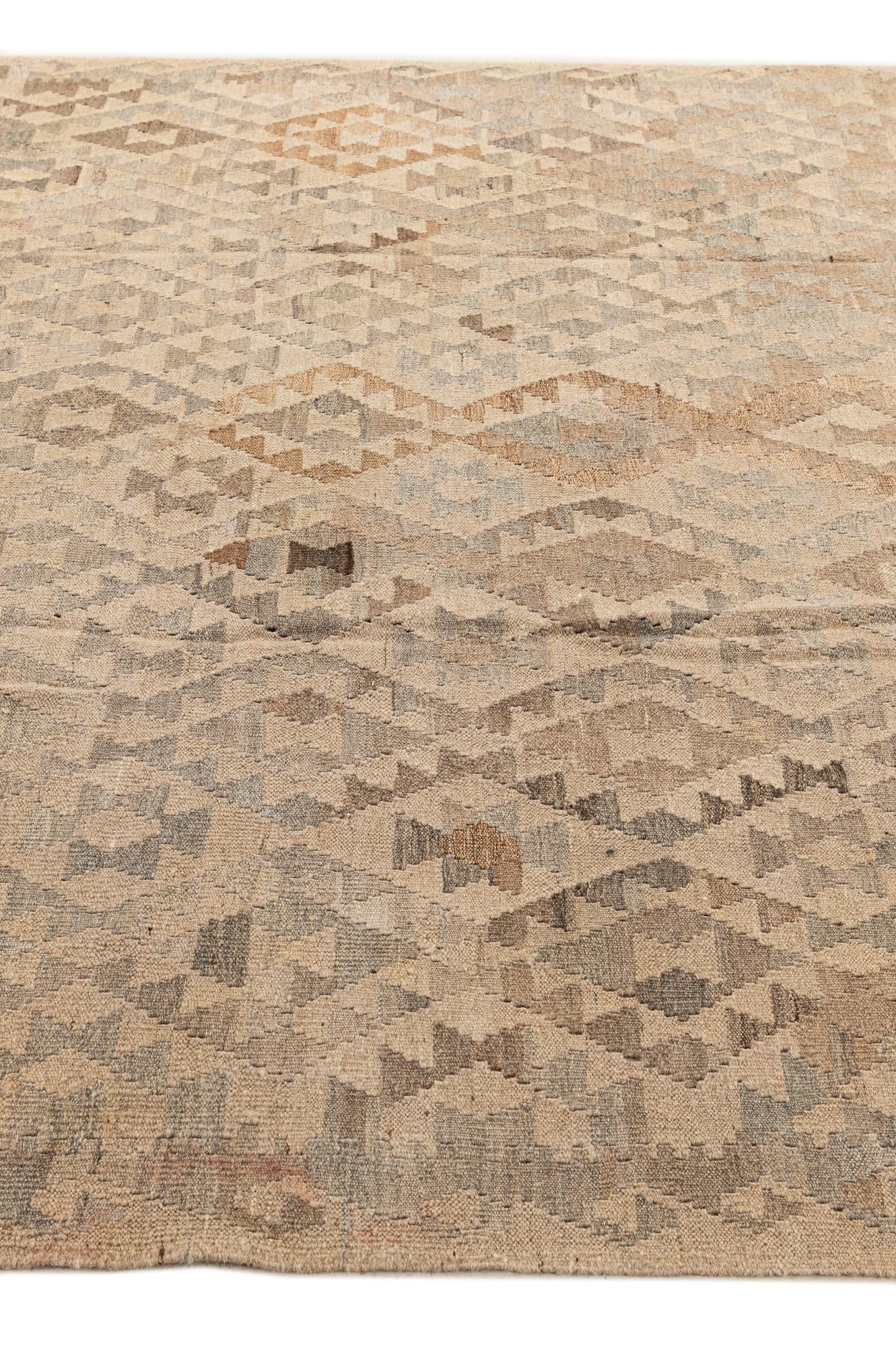 6' 10 x 7' Hand Woven Kilim Maymana Wool Square Rug