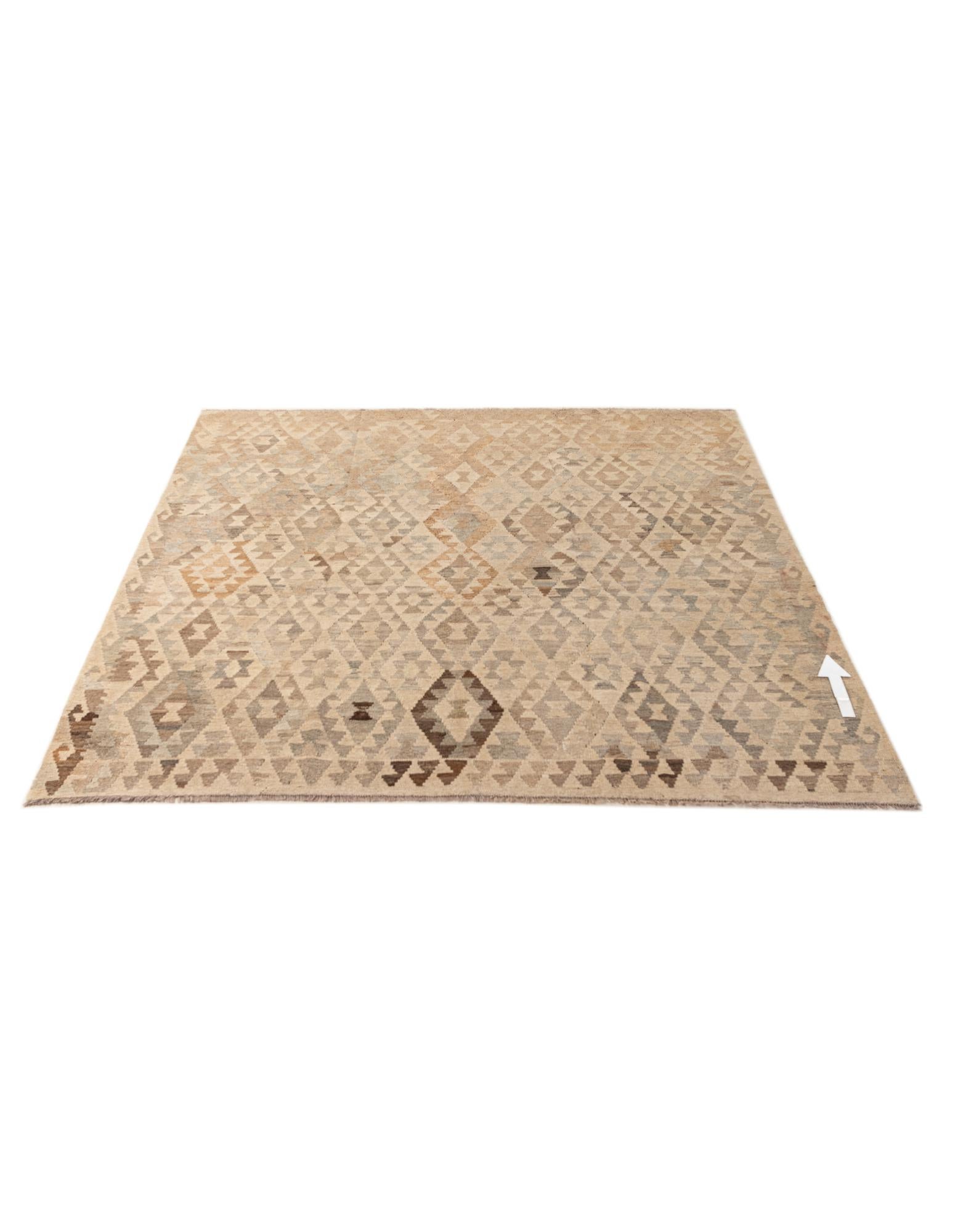 6' 10 x 7' Hand Woven Kilim Maymana Wool Square Rug