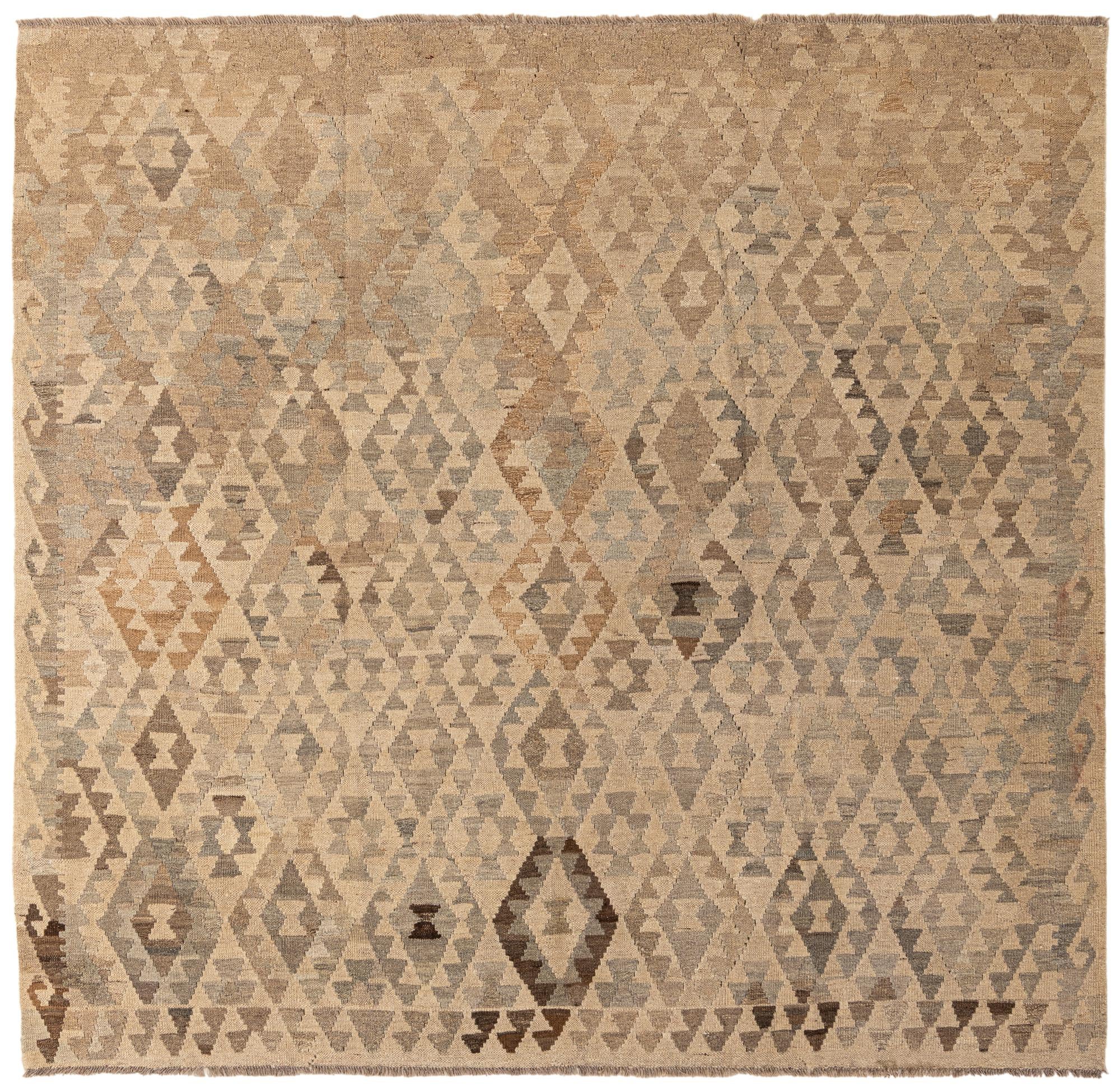 6' 10 x 7' Hand Woven Kilim Maymana Wool Square Rug