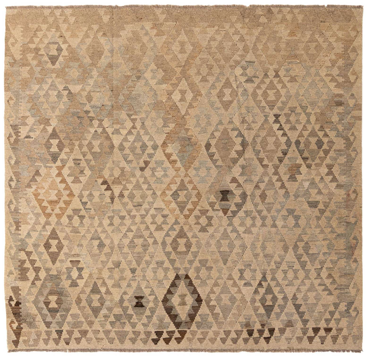 6' 10 x 7' Hand Woven Kilim Maymana Wool Square Rug