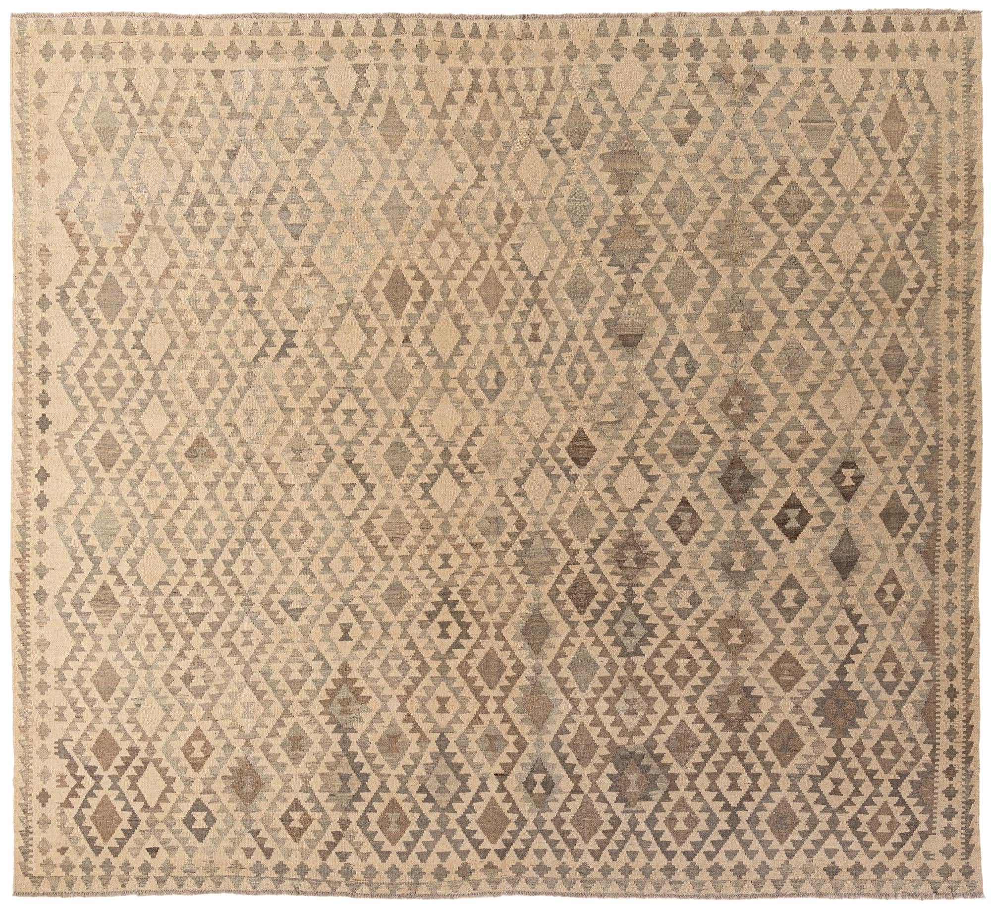 9' 9 x 10' 5 Hand Woven Kilim Maymana Wool Square Rug